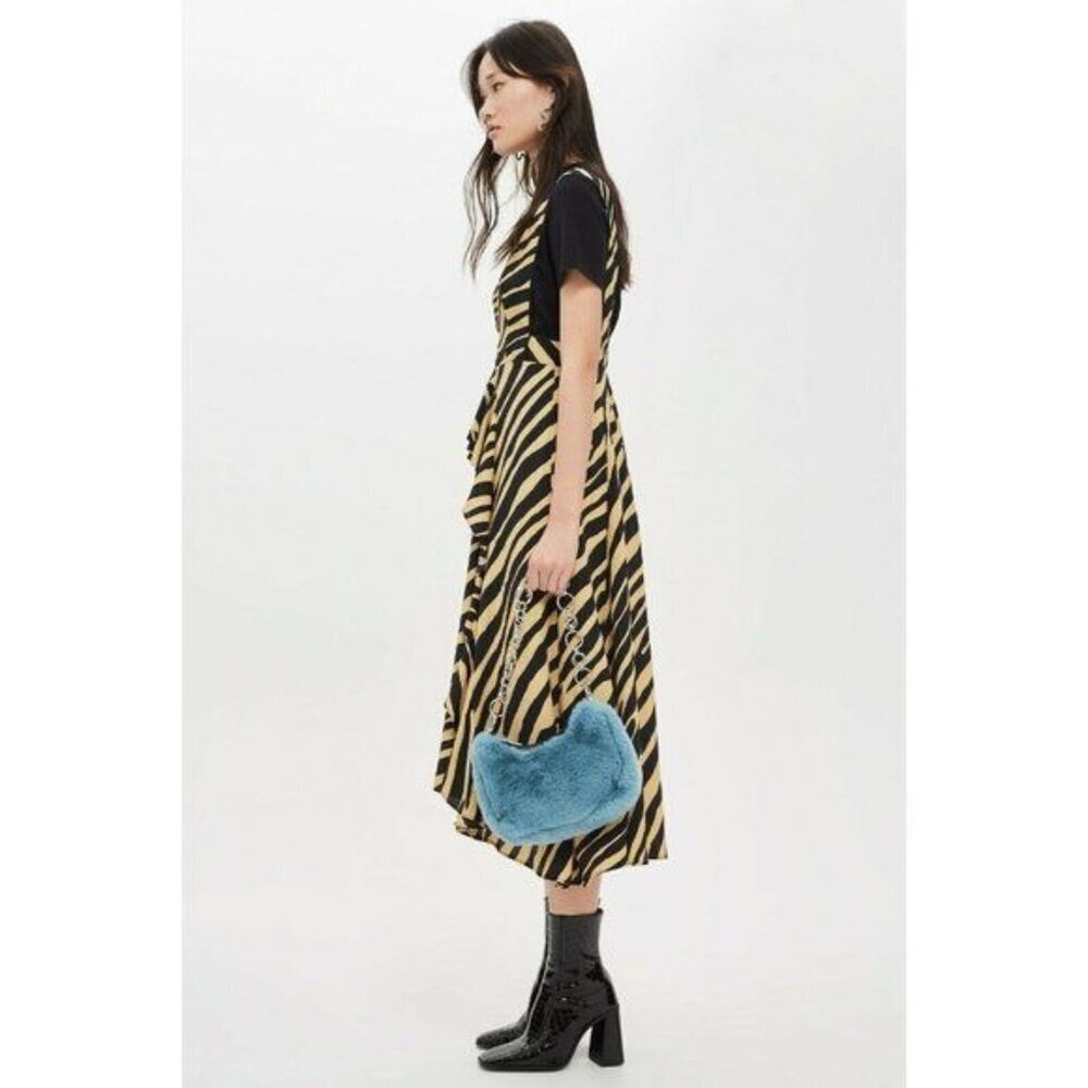 TOPSHOP Midi Dress Zebra Print Striped Pinafore V Neck Dress SZ 6 NEW - Picture 3 of 4